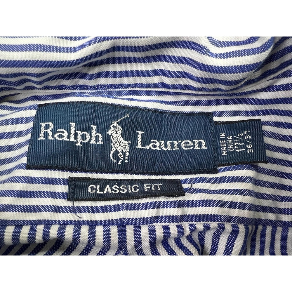 Polo Ralph Lauren Dress Shirt Mens 17.5 36/37 Blue Stripe Classic Button Down LS - Picture 5 of 9